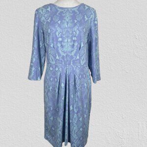 J. McLaughlin Catalina Cloth Stretch Blue Piton 3/4 Sleeve Sheath Dress Size XL